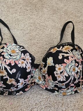 Victorias Secret Bra Size 34 DD Floral Underwire Padded Black Pink